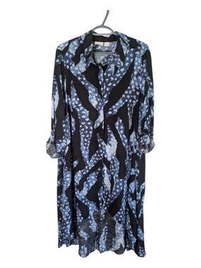Zim & Zoe Abstract Shirt Dress Tunic High Low Blue/Black Size 44 UK 14 NWOT